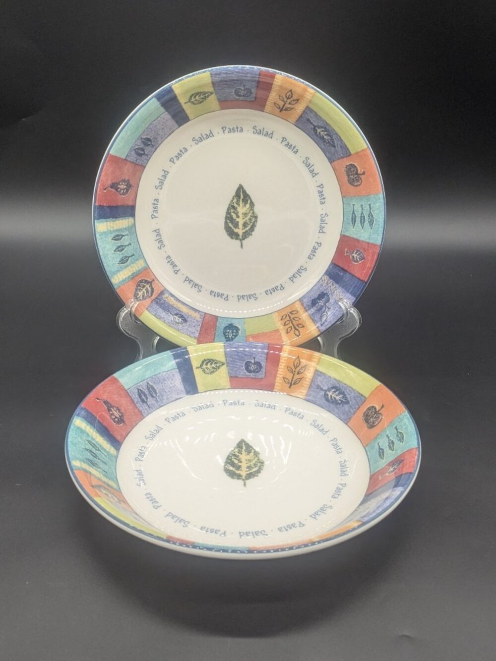 Two Royal Doulton Trailfinder 9" Individual Pasta Bowls Green Blue Purple